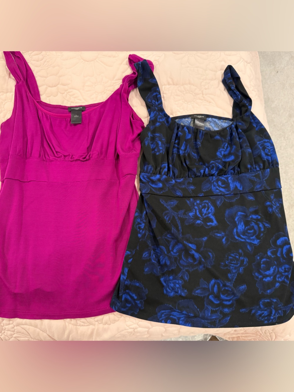 Ann Taylor Women’s Magenta & Black Camisole Set with Blue Floral Print